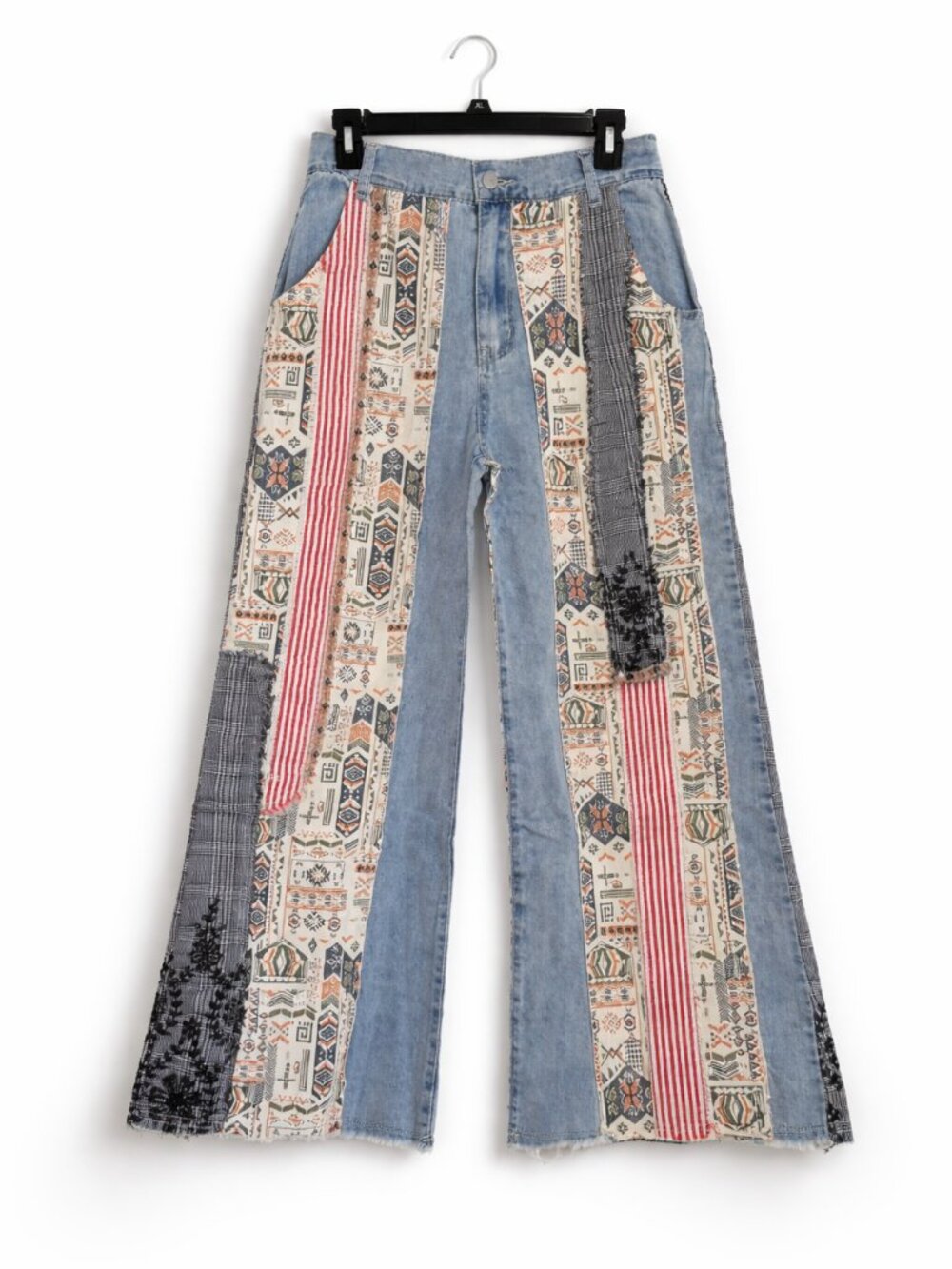POL Boho Super Baggy with 90s Grunge Flare Stripes & Tribal Print Distressed Jea - Picture 6 of 9